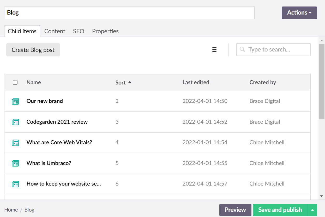 Umbraco blog post interface