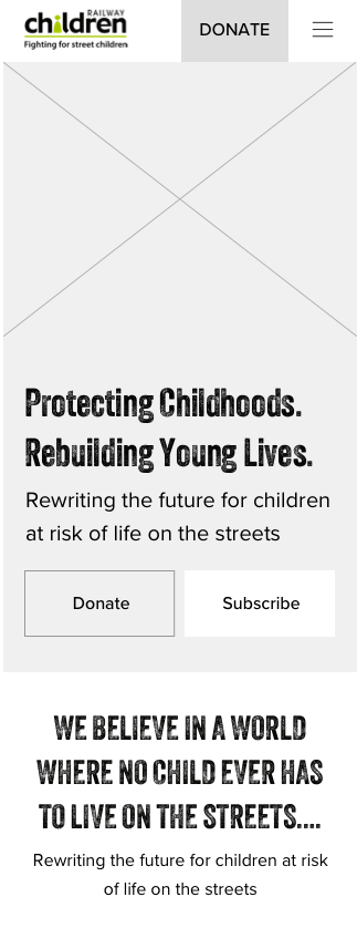 Railway Children new design wireframe for mobile